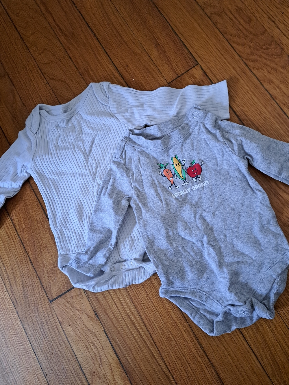 Gray 'Locally Grown' Baby Bodysuit + White Ribbed Onesie Set